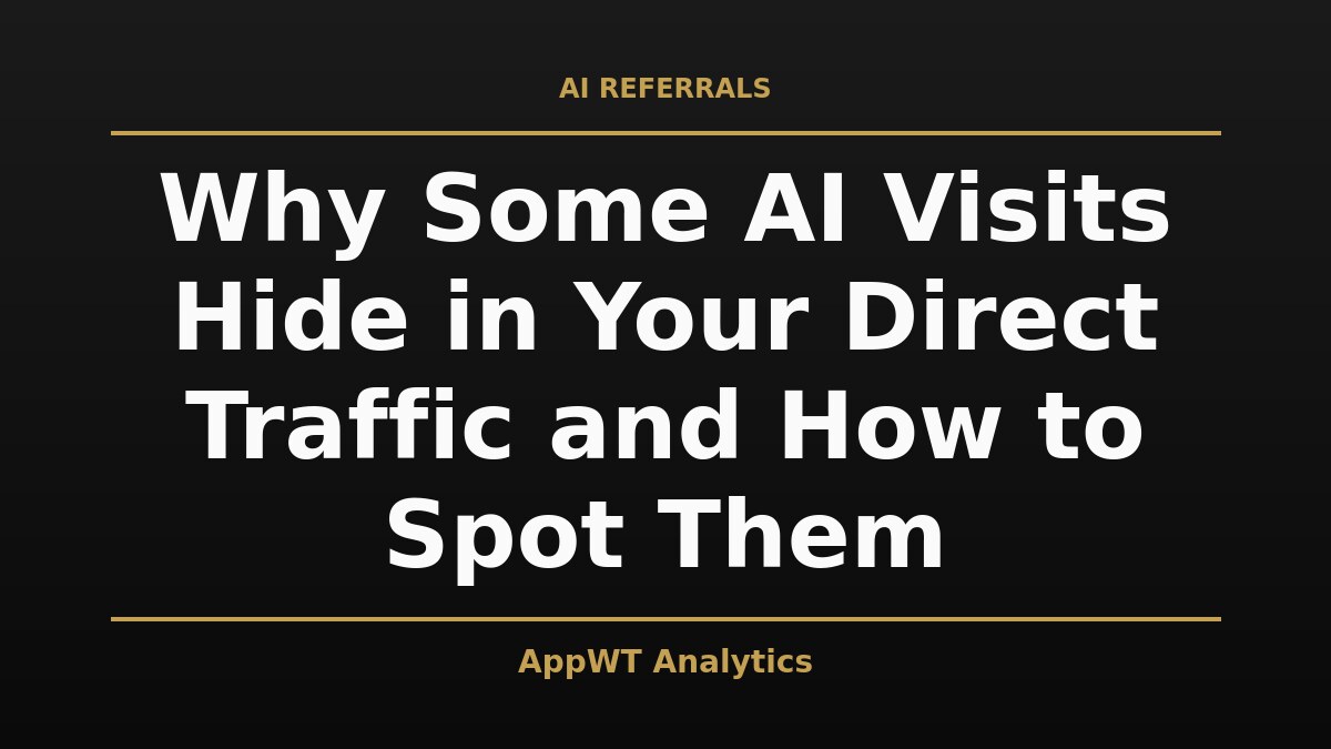 Black and gold title card reading Why Some AI Visits Hide in Your Direct Traffic and How to Spot Them, with the AppWT Analytics name in gold along the bottom edge