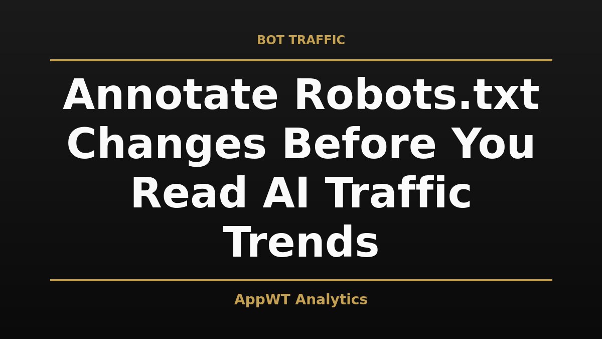 Black and gold title card reading Annotate Robots.txt Changes Before You Read AI Traffic Trends, with the AppWT Analytics name in gold along the bottom edge